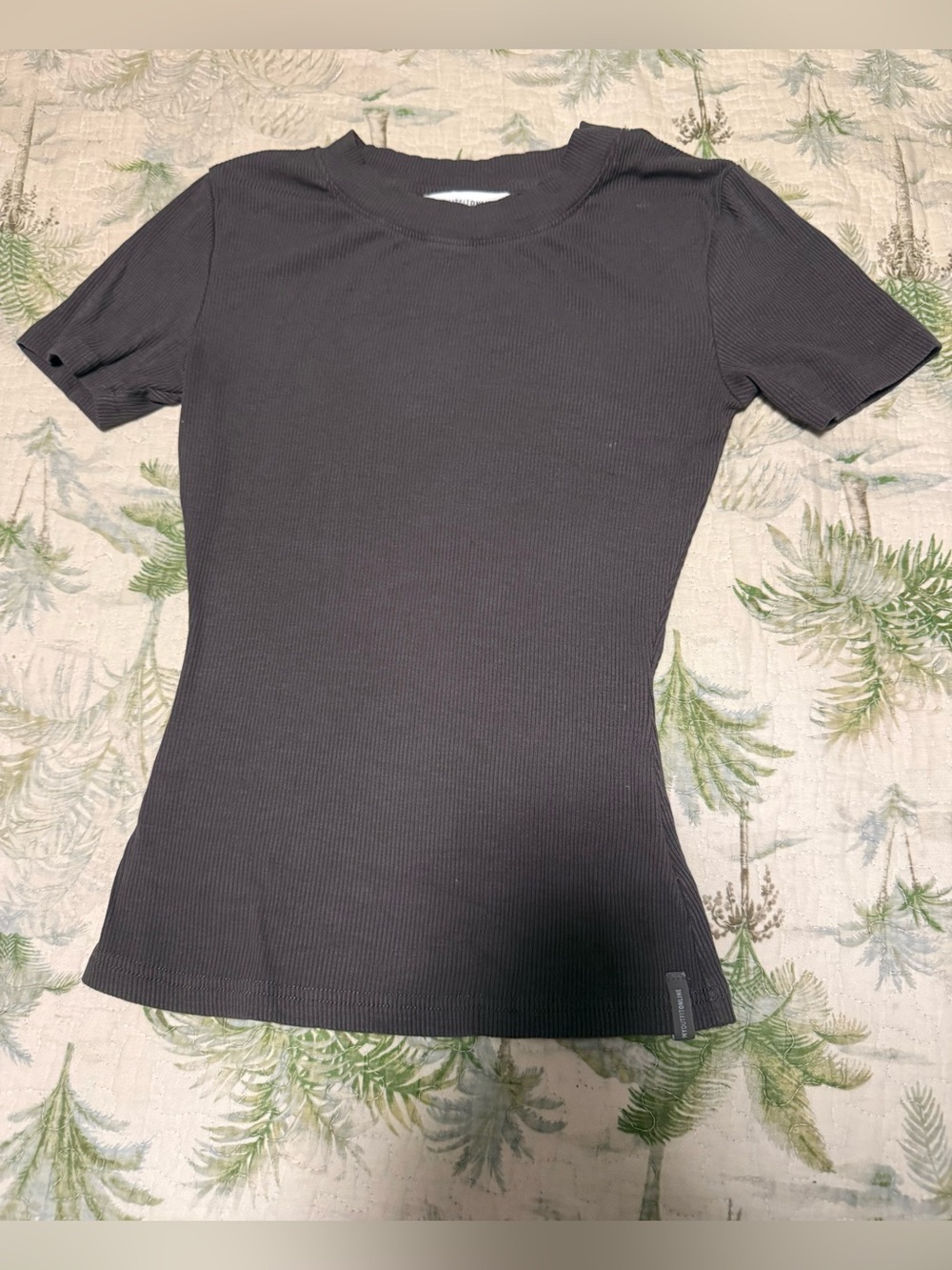 Women's charcoal gray Ribbed Short-Sleeve Tee